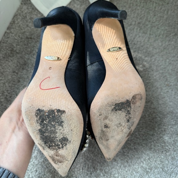 Badgley Mischka Olga Black Satin Embellished Pointed Toe Pumps Heels Size 6 - Picture 10 of 10